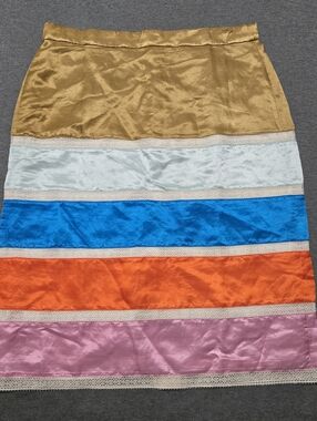 NWT J.Crew Crochet Ribbon Skirt Colorblock Sz 12 Lined AO809 Sheen Party Event